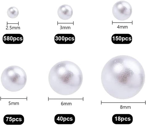 PH PandaHall 1100pcs Undrilled Pearl Beads No Holes White Pearl Beads 2.5/3/4/5/6/8mm Mini Bead Vase Filler Faux Pearls for Wedding Nail Table Sca...