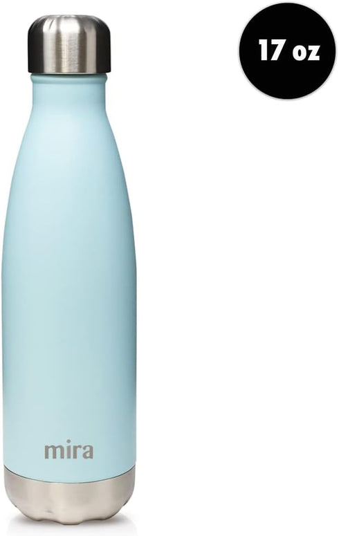 MIRA 17 oz Insulated Water Bottle - Stainless Steel Cola Shape Thermos - Double Wall Hot & Cold Flask (24Hr Cold/12Hr Hot) - Pearl Blue...