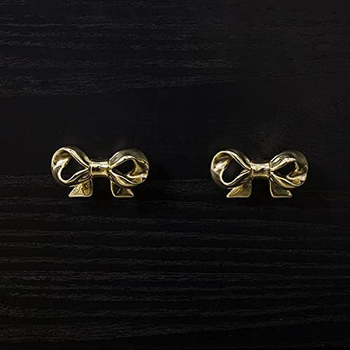 UniDes Pack of 2 Gold Brass Knobs for Dresser,Drawers and Cabinet, Decorative Bow Knobs and Pulls for Kids,Children,Girls Bedroom,2 PC...