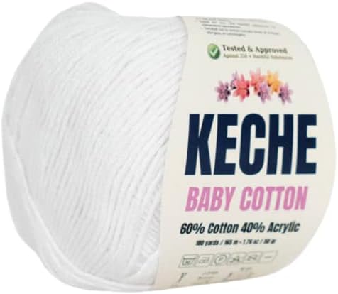 Keche Cotton Yarn, 60% Cotton 40% Acrylic Yarn, Soft Cotton Yarn for Crochet and Knitting, Amigurumi Yarn 1 Skein/Ball 1.76 Oz (50g) / 180 Yrds (1...