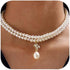 Dainty Boho Simple Chunky Rhinestones Pearls Short Cross Choker Necklace Chain Multilayer Choker Pearls Cross Pendant Necklaces Prom Party for Wom...