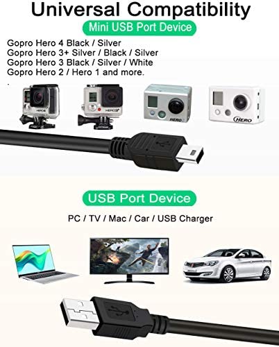 Mini USB Charger Cable for Gopro Hero 4 Silver Hero 4 Black Hero 3+ Silver Hero 3+ Black Hero 3 White Hero 3 Black Hero 3 Silver Hero 2 Hero 1,Min...