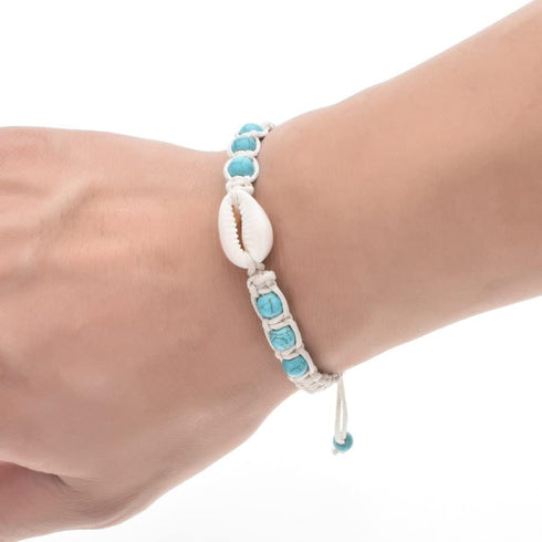 Caiyao Natural Cowrie Shell Turquoise Bead Bohemian Bracelet Handmade Braided Wax Rope Women Adjustable Starfish Anklet Beach Parties Jewelry...