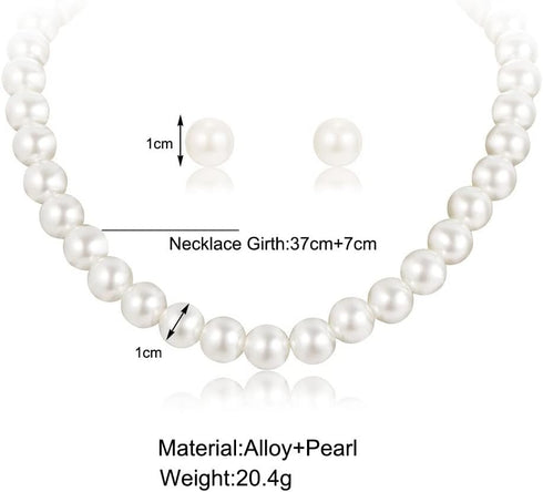 Pearl strands Necklace and Earring Set Faux Pearl Choker Necklaces for Women Girls Pearl Stud Earrings for Bride Wedding Accessories...