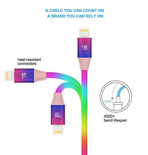 LAX Gadgets USB A to Lightning Cable - Apple MFI Certified Rainbow Lightning Cable Fast Charging Cable for Latest iOS Including iPhone,iPad, iPod ...