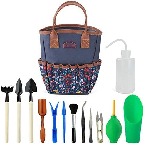 G GOOD GAIN Garden Succulent Kit with Organizer Bag, Indoor Mini Hand Gardening Tool Set, 14 Pieces Tools for Bonsai Planter Miniature Fairy Plant...