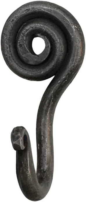Hand Forged Spiral Hooks Set of 6 Pcs Handmade Wrought Iron Wall Mounted Coat Hook Blacksmith Metal Wall Towel Hooks Rack Black Antique Finish Wal...