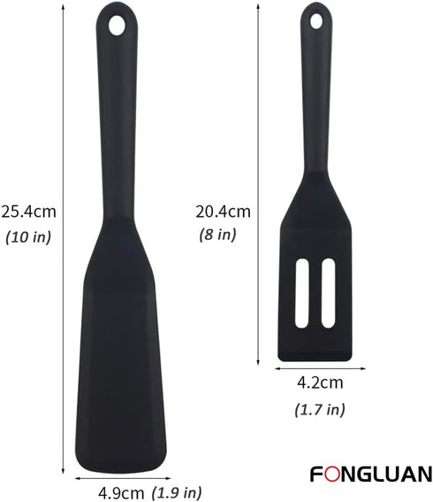Pack of 2 Mini Silicone Turner/Spatula,Heat Resistant & Non Stick Kitchen Small Spatulas for Cooking & Serving,Black...