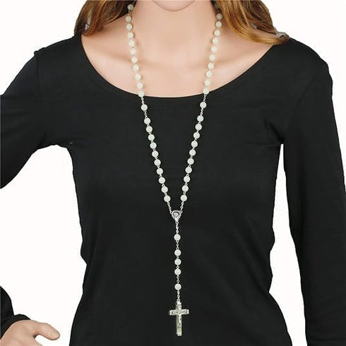 XAM 2Pcs/set Rosary Bead Cross Catholic Necklace Set Catholic Multicolor Rose Necklace Jewelry Religious Jesus Necklaces for Women Men...