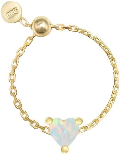 Love Heart Link Chain Ring for Women Girls 925 Sterling Silver Gold Plated Pink Green Diamond CZ Crystal Heart Finger Band Promise Engagement Ring...