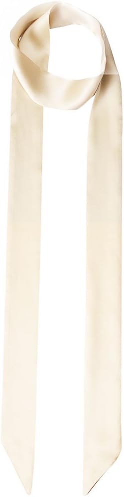 Monique Women's Long Narrow Silky Ribbon Neck Tie Choker Belt Scarf, Beige, One Size...