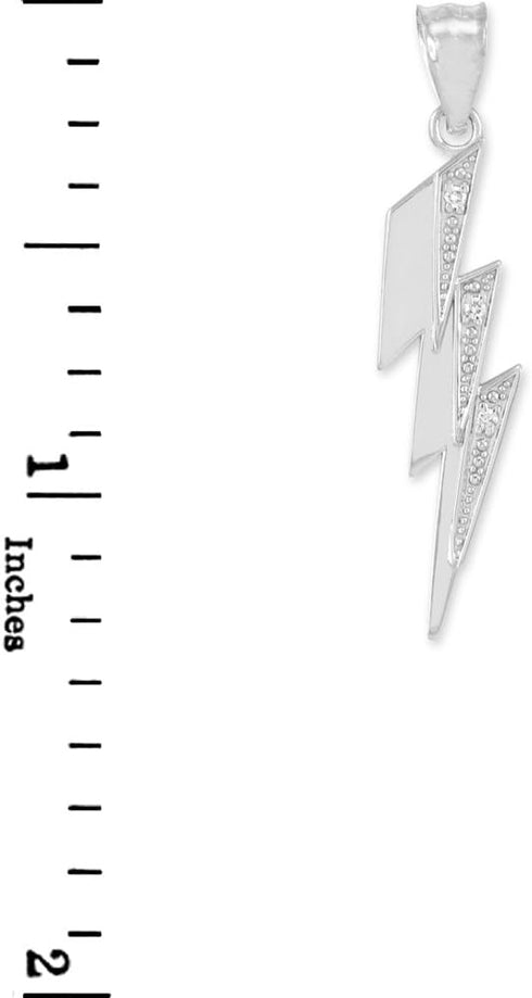 High Polish 925 Sterling Silver CZ-Studded Lightning Bolt Charm Pendant...