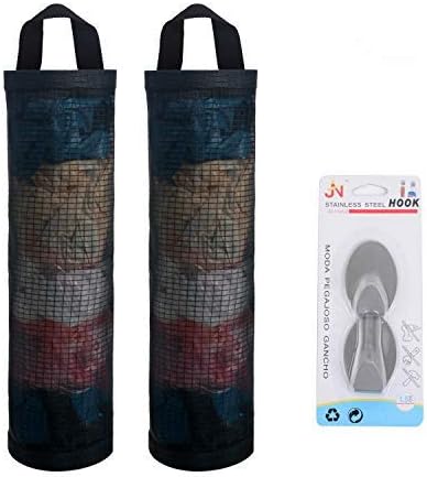 Mesh Garbage Bag Sulimy Plastic Bag Holder Dispensers 2pcs Folding Hanging Storage Trash bags Holders Organizer Recycling Grocery Pocket Container...