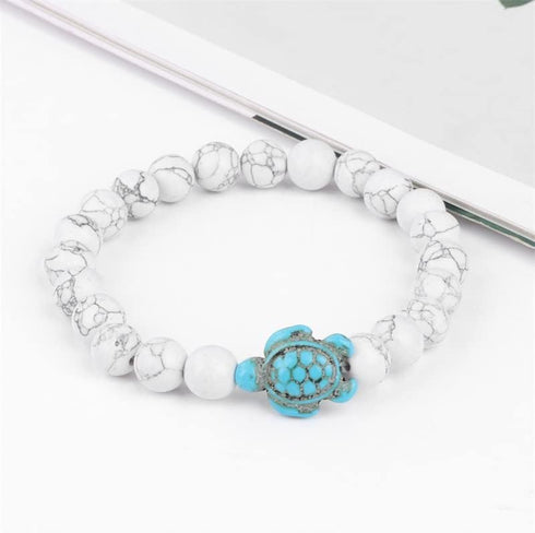 Pingyongchang 4pcs Sea Turtle Beads Bracelets Set,Elastic Natural Stone Stretch Lava Bracelet Anklet for Women Men,Supports the Sea Turtle Conserv...