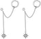 Star 925 Sterling Silver Double Piercing Earrings Huggie Cuff Chain for Women Teen Girls 2 Holes CZ Charm Dangle Drop Small Hoop Earrings Cartilag...