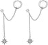 Star 925 Sterling Silver Double Piercing Earrings Huggie Cuff Chain for Women Teen Girls 2 Holes CZ Charm Dangle Drop Small Hoop Earrings Cartilag...