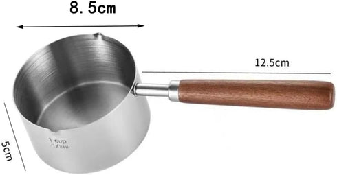 Small Milk Pot Stainless Steel Saucepan Wood Handle Saucepan 250ml Butter Warmer with Dual Pour Spout Candy Melting Pot Mini Frying Pan Soup Pot...