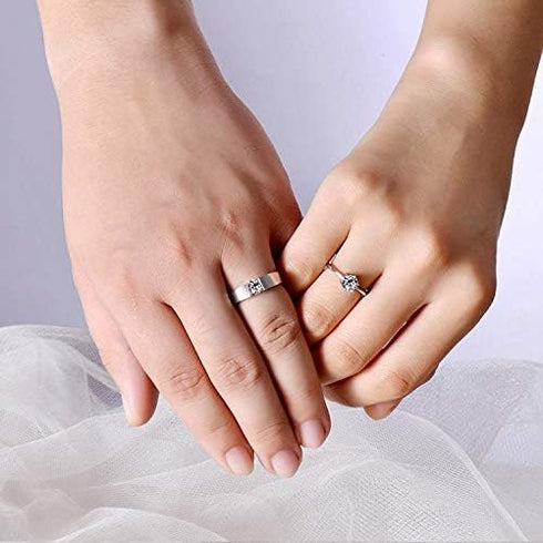 Uloveido 1 Pair Wedding Engagement Couple Ring Set for Women and Men Valentine's Day Gift - Anniversary Promise Ring Set in Silver Color for Boyfr...