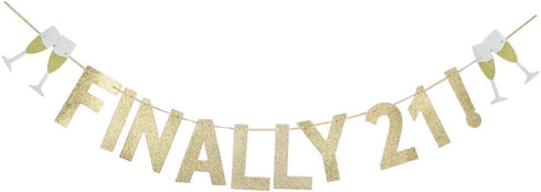 Finally 21 Banner, Gold Glitter 21st Birthday Party Sign Decorations Supplies...