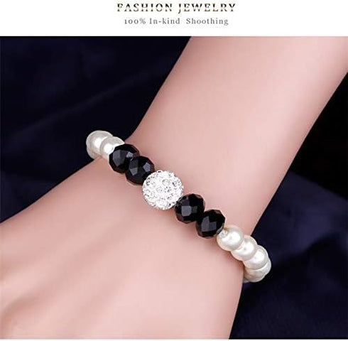 MJartoria Womens Black and White Faux Pearls Necklace Earrings Bracelet Wedding Jewelry Sets Costume Party(Black+White)...