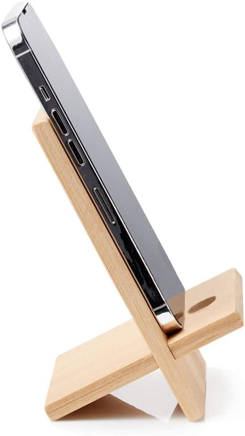 Bamboo Cell Phone Stand with Charging Hole, Detachable Wood Mobile Phone Holder for Desk Tablet Stand Wooden Desktop Dock Cradle for iPhone iPad S...