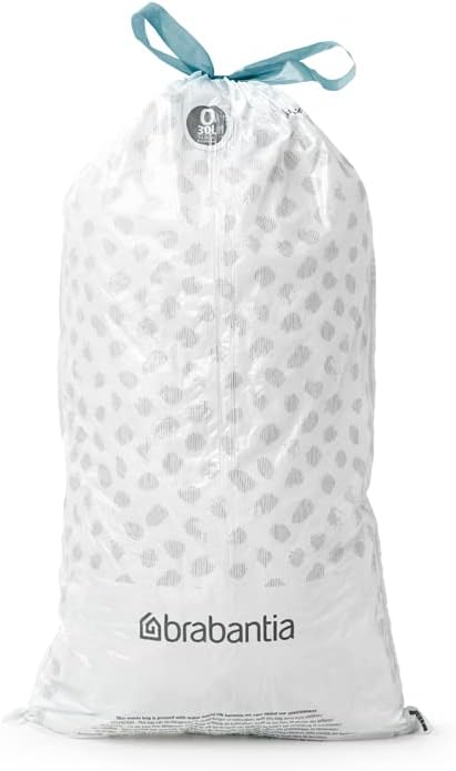 Brabantia PerfectFit Trash Bags (Size O/8 Gal) Thick Plastic Trash Can Liners with Drawstring Handles (40 Bags)...
