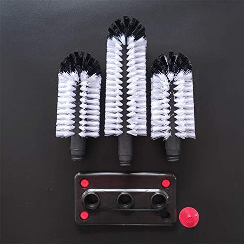 Water Bottle Cleaning Brush Glass Cup Washer with Suction Base 3 Head Bristle Brush for Beer Cup, Long Leg Cup, Red Wine Glass and More Bar Kitche...