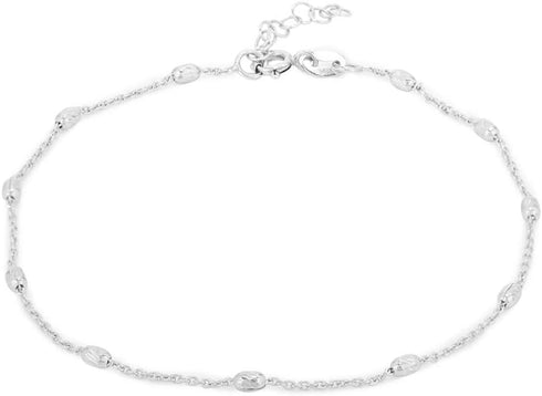Sterling Silver Jewelry - Rhodium Plated with 925 Stamp - Silver Oval Ball Anklet - Elegant handcrafted Beaded Chain Anklet for Women - 9" long + ...