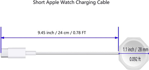 Short Watch Charger Compatible with Apple Watch Charger, USB C Cord Wireless Charging Compatible for Watch 9/8/7/6/SE2/SE/5/4/3/2 (0.78ft/24cm) Sh...