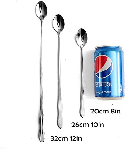HornTide 6-Piece Mixing Spoon Set 8-Inch 20cm Long Handle Spoons for Ice Cream Cold Drink Fruit Juice Cocktail Stirring and More - Stainless Steel...