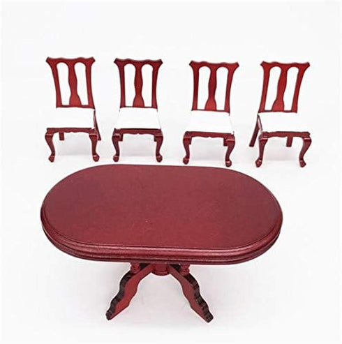 1:12 Dollhouse Miniature Furniture Red Wooden Dining Table Chairs 5pcs Set 1 Table and 4 Chair Wooden Creative Handcraft Gift for Boys Girls perfe...