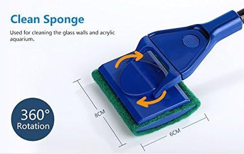 6 in 1 Multi-Function Aquarium/Fish Tank Cleaning Tool, Algae Scraper, Small & Large Fish Net, Sponge, Plant Fork, Gravel Rake for Long Deep Fish ...