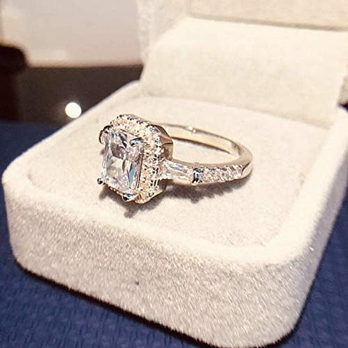 LRESJJIUJ 18K White Gold Cushion Cut 3ct CZ Solitaire Engagement Ring Women's Ring 925 Sterling Silver Square Cubic Zirconia Engagement Ring (8)...