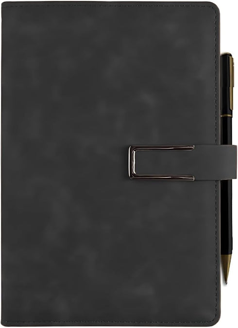 Leather Journal A5 with Pen compartment, Leather Bound for Women Men School, Office, Work, Daily and Travel Diary Writing Journal (Black with Lock...