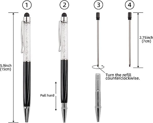 Bling Ballpoint Pens Crystal Diamond Pen Capacitive Touch Screen Stylus with Replacement Refills Rubber Tips for iPhone iPad Kindle Touchscreen De...