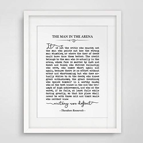 The Man in the Arena, Book Quote, Graduation Gift, Inspirational Art, Office Decor, Typography Wall Art, 8x10 inch Unframed...