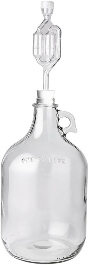 FastRack 1 Gallon Glass Jug with #6 Rubber Bungs & Twin Bubble Airlock – Fermentation Jars for Home Brewing, Clear Glass Fermenter Containers for ...