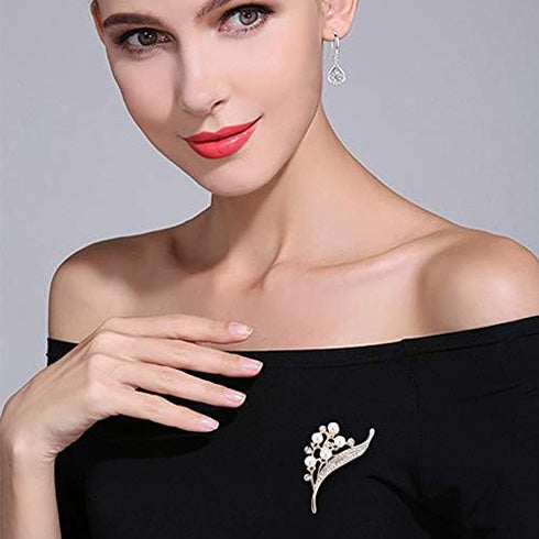 Women's Flower Brooch Pin Pearl Diamond Breastpin for Wedding/Banquet/Bouquet...