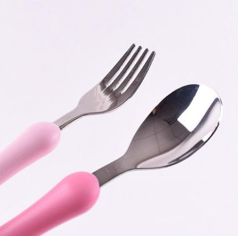 Cute Pink Melody Fork and Spoon Flatware Set with Case, Tableware Set with Cute Figure, Medium...