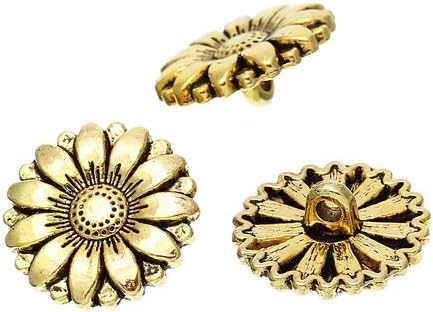 KARMELLING 10PC Metal Sewing Shank Buttons Sunflower Antiqued Gold Alloy Buttons 18mm(6/8") Dia...