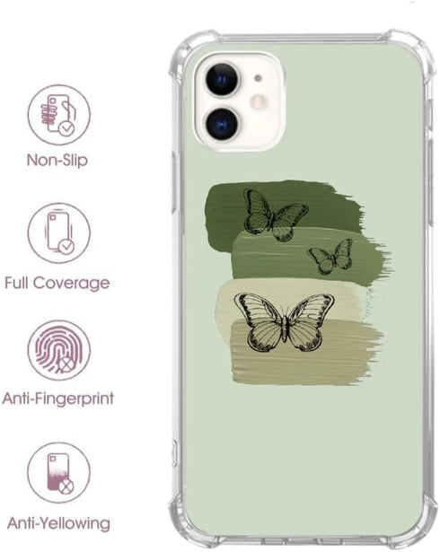 Sage Green Phone Case Compatible with iPhone 11,Green Aesthetic Butterfly Trippy Cover for Men Girl Women,Unique Soft TPU Bumper Case Cover...