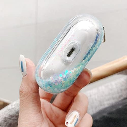 UnnFiko Bling Quicksand Case Compatible with AirPods 1 & 2, Cute Sparkle Liquid Protective Case, Funny Creative Hard Clear Airpods Cover with Keyc...