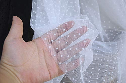 59 inches Width Polka Dot Mesh Bridal Wedding Lace Fabric by The Yard (White)...