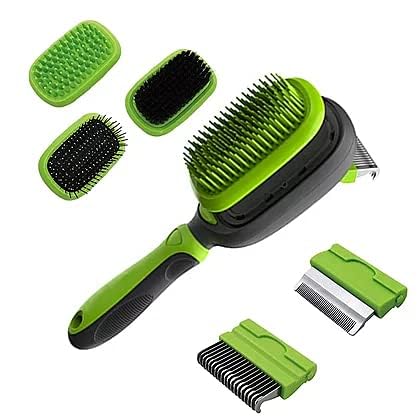 Pet Grooming Brush 5 in 1 Pet Massage Kit Dog Brush Cat Brush Bath/Bristle/Pin Brush Dog Deshedding Tool Dematting Comb for Dog and Cat with Long ...