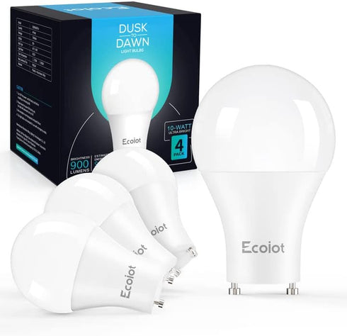 GU24 Dusk to Dawn Outdoor Light Bulbs,Light Sensor A19 LED Bulbs,Photocell Sensor, Automatic On/Off for Indoor/Outdoor Security Lighting,10-Watt(9...