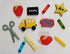 Artminds School Days Buttons Embellishments Set of 12 Bus Apple Ruler Scissors 123 A+ Crayons Chalkboard...