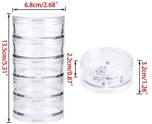Hipiwe 2 Packs 5 Slot Clear Plastic Round Storage Jars - Art Craft Accessory Organizer Box Jewelry Beads Sewing Pills Container Holder for Storage...