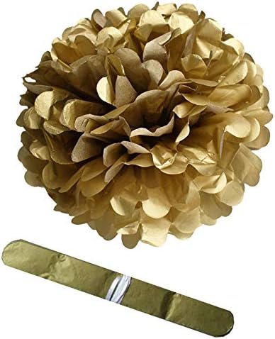 TopAAA 12pcs Tissue Paper Flower Poms DIY Wedding Birthday Graduation Party Decorations of 10 inches (Gold)...