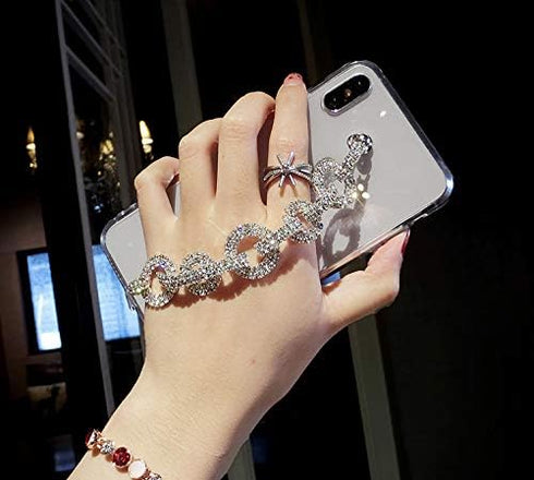 BONITEC Jesiya for iPhone Xs Max Case Clear Bracelet 3D Glitter Sparkle Bling Strap Luxury Shiny Crystal Rhinestone Diamond Silver Chain Protectiv...