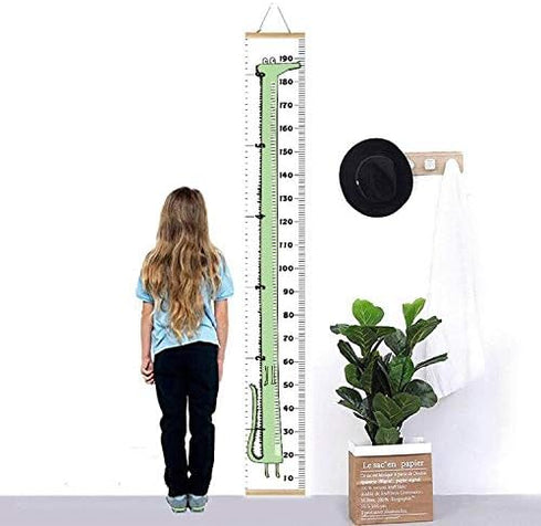 Kids Growth Chart, Wood Frame Fabric Canvas Height Measurement Ruler from Baby to Adult for Child's Room Decoration 7.9 x 79in (7.9 x 79in, Cartoo...